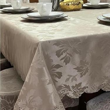Imagem de Toalha de Mesa Jacquard Luxo Bordada Retangular para Mesa de 6 8 12 e 14 Lugares – Decoração de Mesa Elegante (AVELÃ,14 LUGARES)