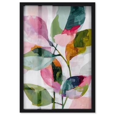 Imagem de Vibrant Leaves II Shadowbox Print Pink Palm Wall Art por Art Remedy, moldura preta, 43 x 63 cm