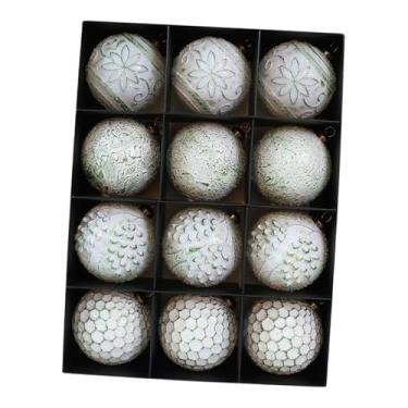 Imagem de Nishiyuenyi Conjunto de 12 Bolas de Natal de 8 Cm para Decoração de árvore de Natal, Acessórios Leves E Multifuncionais com Design Vintage, Verde Branco, Tamanho real