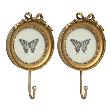 Imagem de AELS Ganchos decorativos de parede com moldura de arco de 10 x 10 cm, suporte de foto vintage com gancho dourado para casacos, bolsas, toalhas e chaves, ideal para entrada, quarto ou decoração de