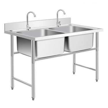 Imagem de Pia de cozinha de pia dupla de aço inoxidável, pia de aço inoxidável independente, pia de fazenda de piscina dupla, pia de cozinha de fazenda, pia multiuso, pia de cozinha comercial, pia industrial