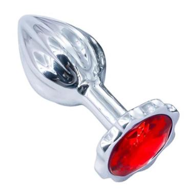 Imagem de Plug Anal De Metal Pequeno Com Pedra E Textura Listrada Tamanho P Brinquedo Sexual PL152P (VERMELHO)