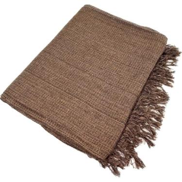 Imagem de Manta para Sofá Super King 300x180cm em Algodão – Capa de Sofá Luxo com Franjas Artesanal(Marrom Escuro Mesclado)