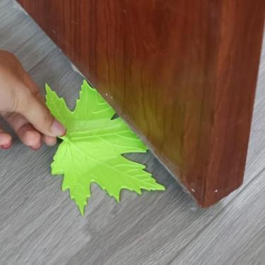 Imagem de 1 peça de simulação 3D de folhas de árvore barreiras de porta de segurança batentes protetor de cunha bloco apanhador de cunha decoração de casa, 12,8 x 11,7 cm