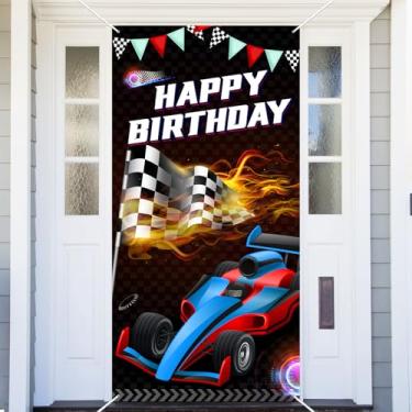 Imagem de Capa de porta de bandeira de corrida, faixa com tema de carro de corrida, fundo fotográfico para feliz aniversário, festa de casamento, suprimentos para decoração de cabine fotográfica