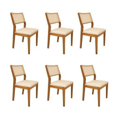 Imagem de Kit 6 Cadeiras Viena Madeira Maciça Cinamomo Encosto Palha Sintética S