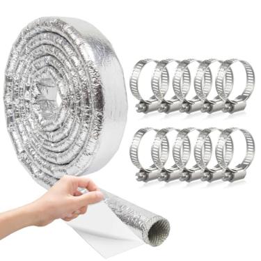 Imagem de Pangda 16 mm 5/20.3 cm luva aluminizada autofechada proteção contra o calor da linha de combustível com 10 braçadeiras entrada lateral para mangueiras, chicotes de fios, cabos, automotivo, escapamento