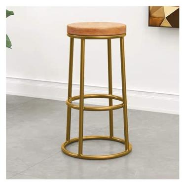 Imagem de WYNSJDBB Cadeira de bar, banquetas de madeira rústica, cozinha, pub, banquetas de bar, pernas de metal dourado, assento de madeira maciça, estilo industrial, mobiliário doméstico (altura 45 cm)