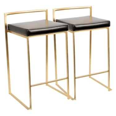 Imagem de Conjunto de 2 banquetas de bar, banco de bar de couro PU com encosto e apoio para os pés cromado, cadeiras modernas de ferro forjado nórdico quadrado (65 cm)