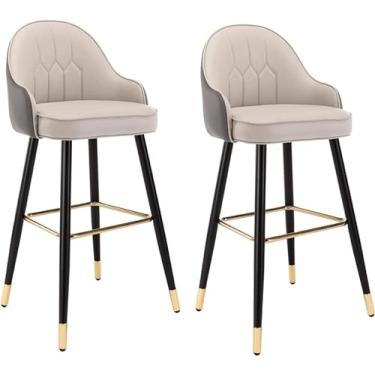 Imagem de Conjunto de 2 banquetas de bar, assento estofado cromado com pedal de couro, cadeiras de cozinha