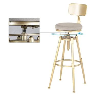 Imagem de Banqueta de bar giratória ajustável para jantar, cozinha, bancada, cadeiras de bar com encosto, assentos de linho macio