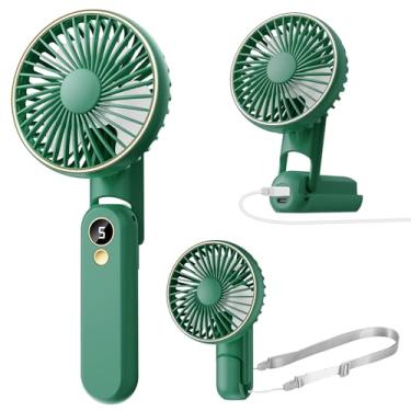 Imagem de Dhenrio Ventilador portátil portátil, ventilador pessoal dobrável de 180° como carregador portátil, mini ventiladores de mão recarregáveis por USB para viagem/verão/exterior/escritório, 5 velocidades