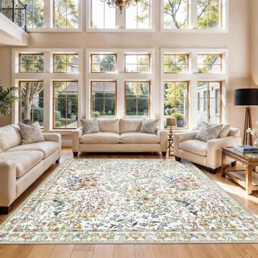 Imagem de Tapete floral vintage para sala de jantar de 2,1 m - Tapete quadrado de 2,1 m, antiderrapante, lavável à máquina, tapete interno para debaixo da mesa/cama, sala de estar, quarto, escritório, berçário