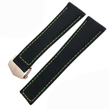 Imagem de SOMKB Pulseiras de relógio de 20 mm, 22 mm, de lona, de couro, nylon, fivela dobrada, preta, para Tag Heuer CARRERA AQUARACER Series Watch Band Substituir (Cor: Preto Verde Rosa, Tamanho: 22 mm)