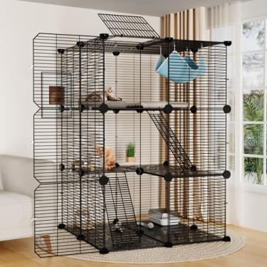 Imagem de STILLCOVE Gaiola grande para gatos interior: cercado para gatos DIY cercadinho de metal destacável com fio de metal caixa resistente com rede para gatos e gatinhos