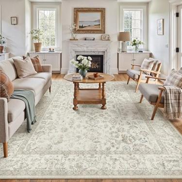 Imagem de PureCozy Tapete de área acastanhado 20 x 25 cm, antiderrapante, grande, vintage, para sala de estar, desgastado, lavável à máquina, tradicional, interior, quarto, castanho-acastanhado, retrô, floral