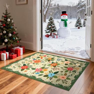 Imagem de GarveeHome Tapete de área 2x3 Boho Floral Pequeno Tapete Antiderrapante Tapete de Pelo Baixo para Entrada, Cozinha, Porta da Frente Entrada Interna, Quarto das Crianças, Verde Claro