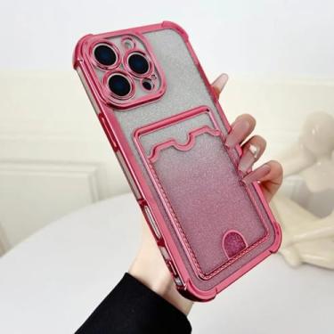 Imagem de HTVJFXCapa para iPhone 16e com porta-cartões, revestimento em degradê de glitter e proteção contra impactos (para iPhone 16e/Rosa)