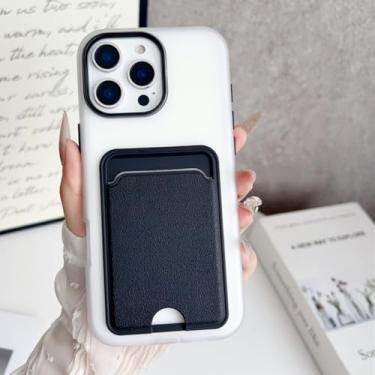 Imagem de HTVJFXCapa para iPhone 16 Pro 2 em 1 com porta-cartões, compartimento para fotos, acabamento fosco, cor sólida e resistente a impactos (Preto)