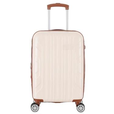 Imagem de Mala de Mão 10kg com Cadeado TSA ABS – Rodinhas 360° Duplas – Bagagem de Bordo Reforçada com Zíper Duplo Antifurto(20polegada,Bege-20")