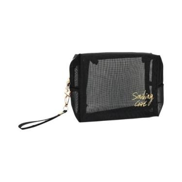 Imagem de Bolsa De Maquiagem Feminina Grande Capacidade Em Malha Preta Para Viag