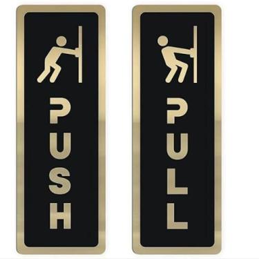 Imagem de Sinal push pull para portas, placa de maçaneta de acrílico de camada dupla para escritório, restaurante, porta de vidro, uso interno e externo (ouro preto)