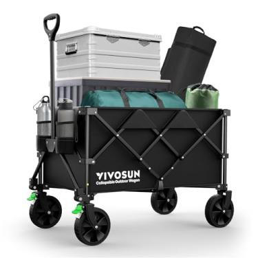 Imagem de VIVOSUN Carroça dobrável dobrável, carrinho utilitário externo de 136 kg com rodas universais silenciosas, suportes de copo e bolsos laterais, alça ajustável, para acampamento, jardim, esportes,