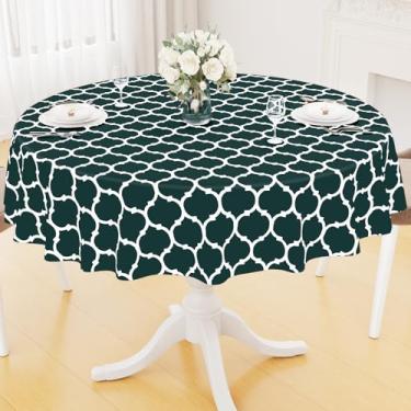 Imagem de Smiry Toalha de mesa redonda de plástico, toalha de mesa de vinil à prova d'água com forro de flanela para mesas redondas, limpa e à prova de derramamento para jantar, acampamento, ambientes internos
