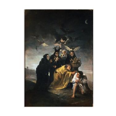 Imagem de Arte de parede Francisco Goya, exorcismo ou bruxas, impressão em tela famosa reprodução de pinturas a óleo abstratas imagem de arte emoldurada para decoração de casa pôster de 100 x 70 cm (39 x 28