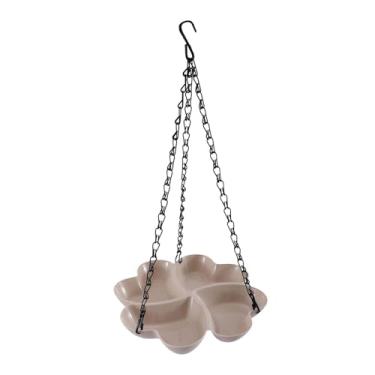 Imagem de Generic Alimentador de pássaros para flores de grande capacidade com corrente, banheira para pássaros com gancho para pendurar em pátios e jardins, Branco