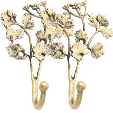 Imagem de XKTIAN Ganchos de parede de metal com formato de pássaros e flores 3D, estilo ornamentado dourado para pendurar roupas, casacos, toalhas, chaves, chapéus (2, ouro vintage/folha de árvore)