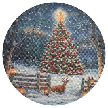 Imagem de xigua Jogo americano redondo de árvore de Natal, conjunto de 4, tapete de mesa redondo antiderrapante resistente ao calor, tapetes de mesa de 48 cm para decoração de cozinha, jantar e festa