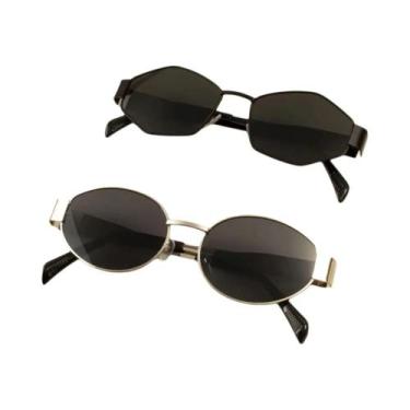 Imagem de 2 pçs vintage estilo punk óculos de sol retro redondo armação de metal