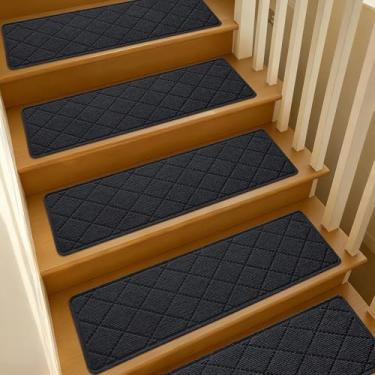 Imagem de 30 x 8 degraus de escada para degraus de madeira internos, 15 peças antiderrapantes para degraus de escada, tapete autoadesivo lavável e reutilizável para crianças idosos, animais de estimação - preto