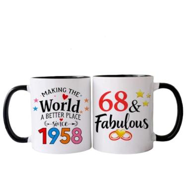 Imagem de PEJAFAN 1958 Presentes de aniversário de 68 anos para mulheres canecas de café, ideias de presente de aniversário de 68 anos para mulheres, homem, pai, marido, copos de aniversário de 68 anos preto e