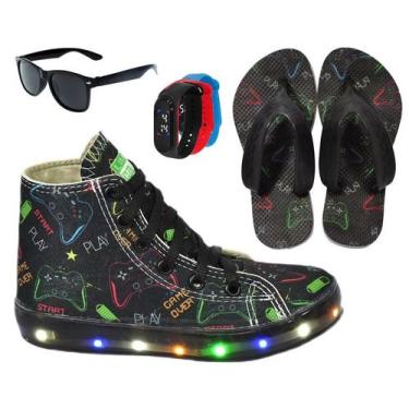 Imagem de Tênis Led Infantil Masculino Cano Alto Botinha Meninos Gamer Aranha +C