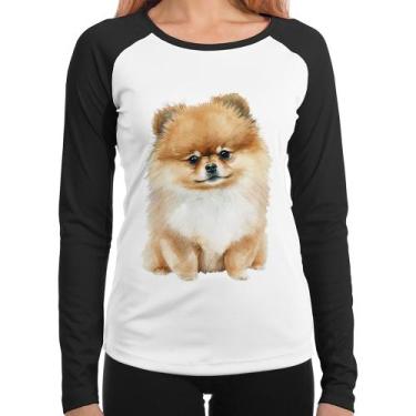 Imagem de Baby Look Raglan Cachorro Spitz Alemão Lulu da pomerânia Manga Longa -