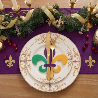 Imagem de Remerry 6 peças de flor-de-lis bolsa de talheres carnaval carnaval bolsa de talheres faca e garfo guardanapos suportes de utensílios de prata mangas para carnaval, festa de casamento, jantar, mesa