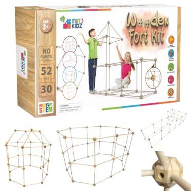 Imagem de MIND KIDZ Kit de construção de fortes ecosustentável em madeira com 82 peças, tenda de campismo infantil montessori para crianças dos 3 aos 9 anos, STEM. Desenvolvimento de pensamento criativo