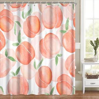 Imagem de Cortina de chuveiro aquarela pêssego para banheiro cortinas de banho rosa pêssego moderno bonito padrão frutas cortinas de banheira para meninas cortina de chuveiro preppy lavável na máquina tecido