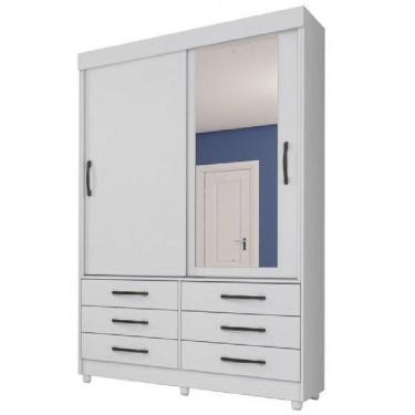 Imagem de Guarda Roupa Solteiro com Espelho 2 Portas 6 Gavetas Chicago Tcil Móveis Branco