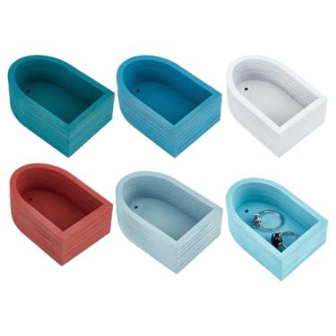 Imagem de BENECREAT 6 peças, mini bandeja e organizador de joias de 6 cores, bandeja pequena de exibição de joias de 7 x 5 cm, suportes de exibição de joias de madeira para brincos, colar, anéis, pulseira de