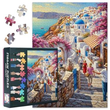 Imagem de Greece Puzzles for Adults 1000 Pieces, Greece Tourist Attractions Hard Challenging Family Puzzle, Streets and Cats Jigsaw Puzzles, Puzzle Game (50.5x70.5cm)