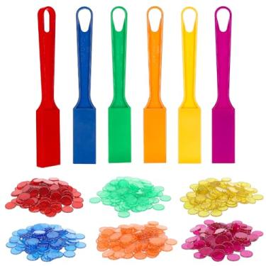 Imagem de POPULAR PLAYTHINGS Varinhas magnéticas de bingo com 600 fichas de metal – Conjunto de 6 varinhas coloridas para jogos de sala de aula, atividades educacionais e noite de bingo em família
