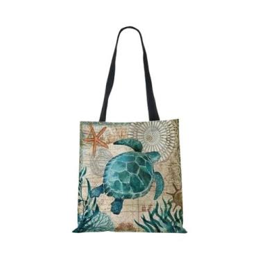 Imagem de Bolsa Tote De Linho Ecológico Para Mulheres Com Estampa De Cavalo-Mari