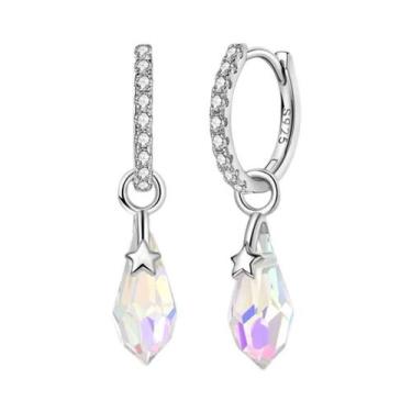 Imagem de Brincos De Prata 925 Unicórnio Arco-Íris Com Pedra Preciosa Brilhante 