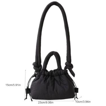 Imagem de Bolsa de mão acolchoada de nylon, simples, leve, com cordão, vintage, cor sólida, mochila acolchoada (cinza)