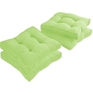 Imagem de Almofada Assento para Cadeira Futton (Kit 1/2/4) – Polialgodão Respirável 8cm de Altura, Almofada de Chão Quadrada Estilo Turca para Cozinha, Jantar e Escritório(Verde claro,40x40cm 4pcs)