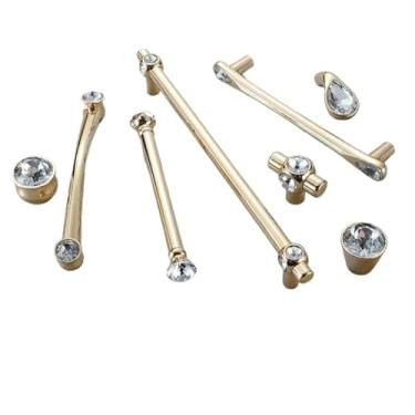 Imagem de CXYFQUUK Puxadores dourados de liga de zinco sólido cristal armário cozinha guarda-roupa porta puxadores móveis ferragens 2 peças (7 maçanetas)