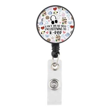 Imagem de TGBJE Carretel de crachá Kpop para amantes de música coreana, porta-crachás, personagens de desenho kawaii retrátil com clipe jacaré (carretel de música)